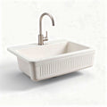 Ceramic farmhouse kitchen sink with stainless steel faucet 33 x 22 x 9 inches