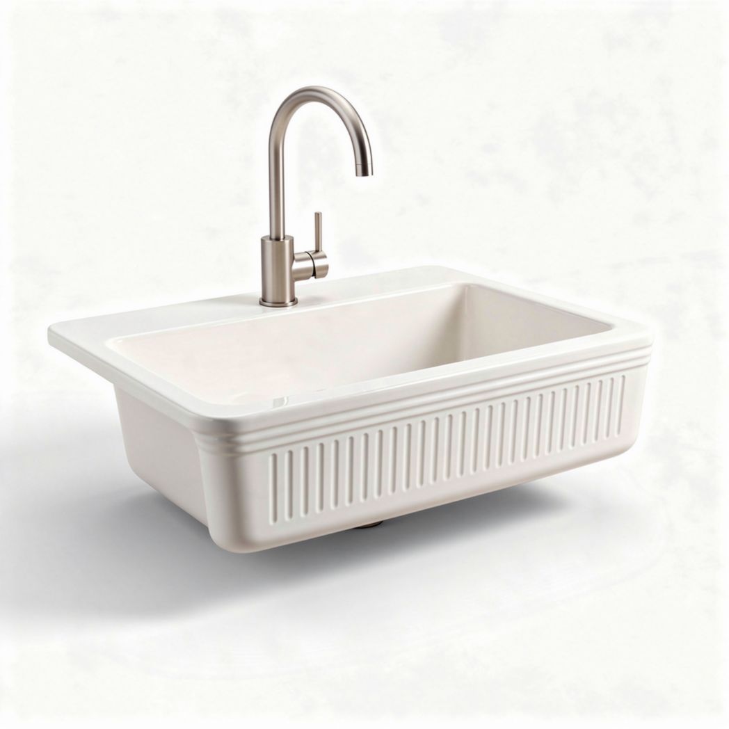 Ceramic farmhouse kitchen sink with stainless steel faucet 33 x 22 x 9 inches