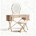 Vanity table with round mirror and gold frame 120 x 40 x 80cm