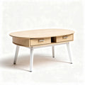Oval coffee table with two storage drawers made of wood and metal 120 x 60 x 45cm