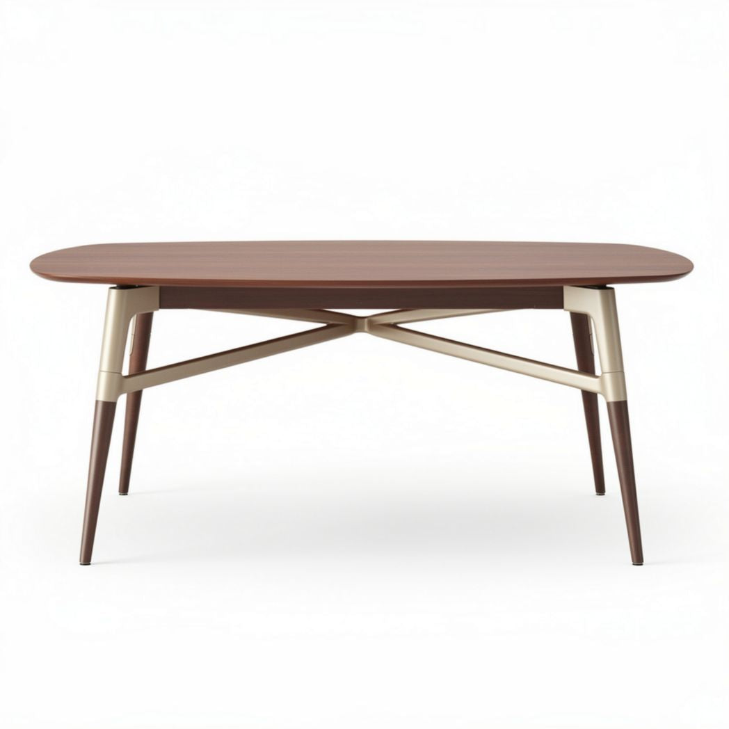 Wooden coffee table with oval top and metal legs 150 x 80 x 75cm