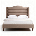 Upholstered bed frame with wingback headboard in light brown fabric 200 x 160 x 120cm