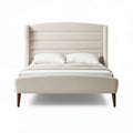 Upholstered queen bed frame with winged headboard and wooden legs 200 x 160 x 100cm