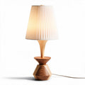 Wooden table lamp with pleated fabric shade and geometric base 18 x 18 x 45cm