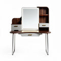 Modern vanity table with mirror and storage in walnut and white finish 150 x 75 x 140cm