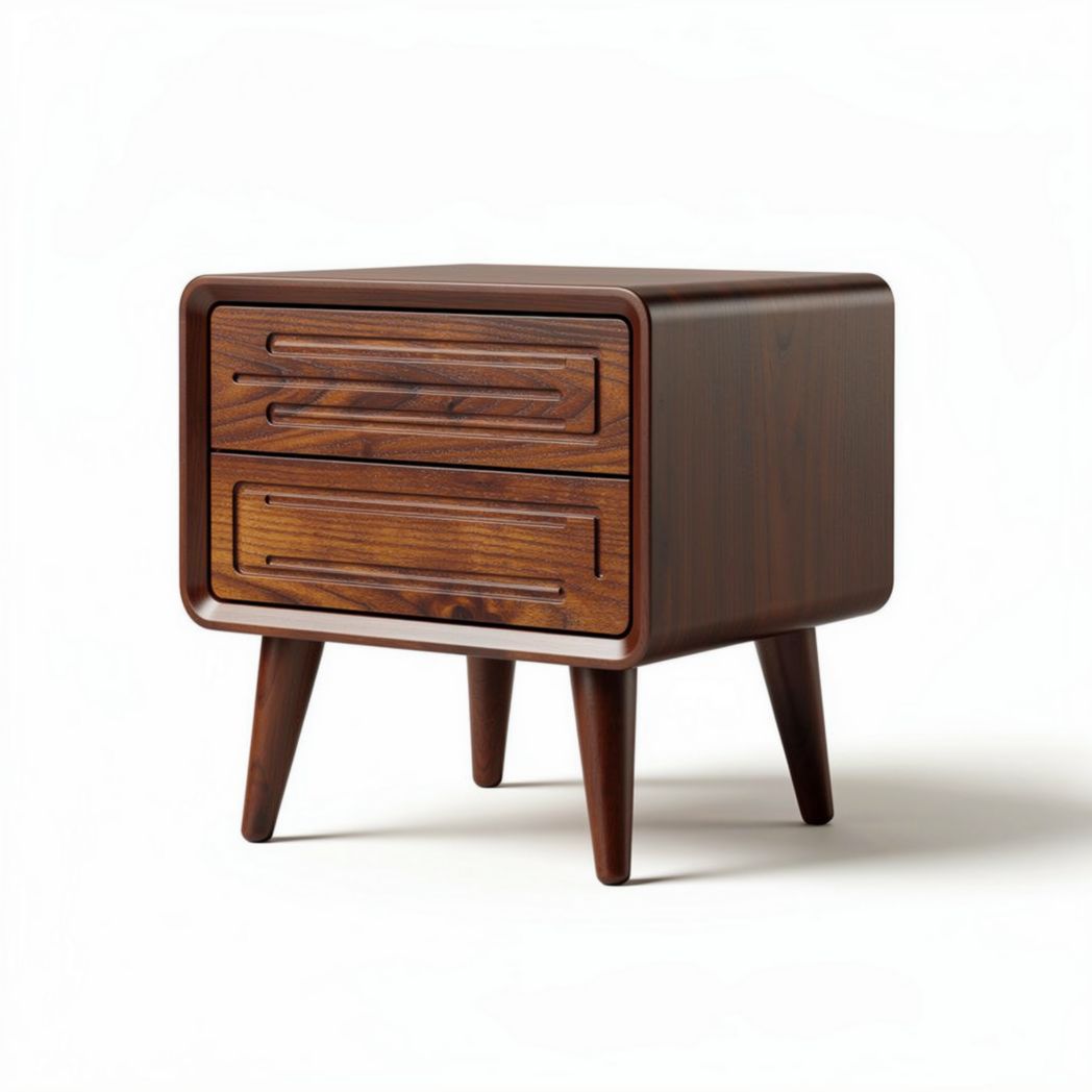 Wooden nightstand with two drawers and mid-century modern design 50 x 40 x 45cm