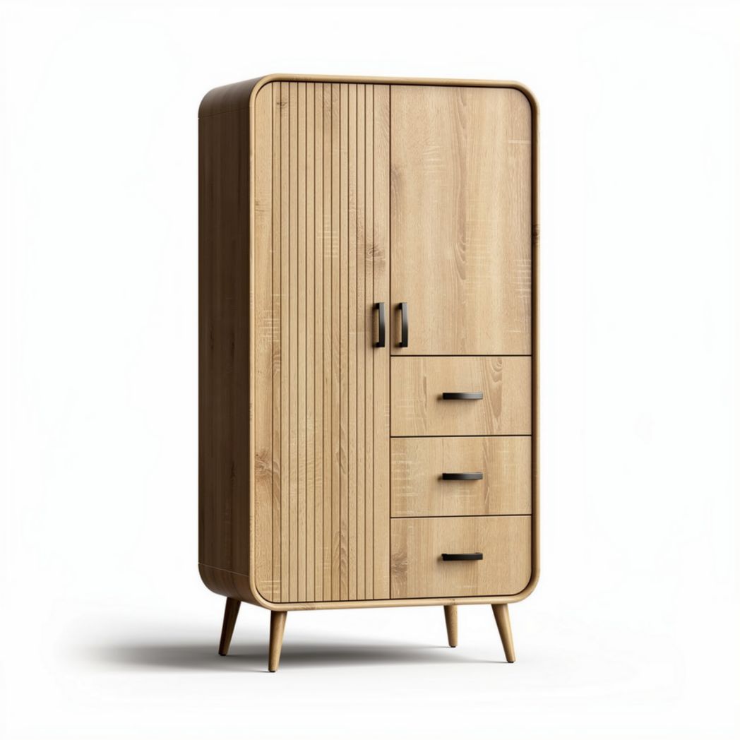 Wooden wardrobe with three drawers and two doors 80 x 40 x 180cm
